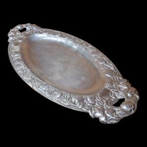 Arthur Court 1988 Aluminum Apple Motif Oval Serving Tray 21" w Handles